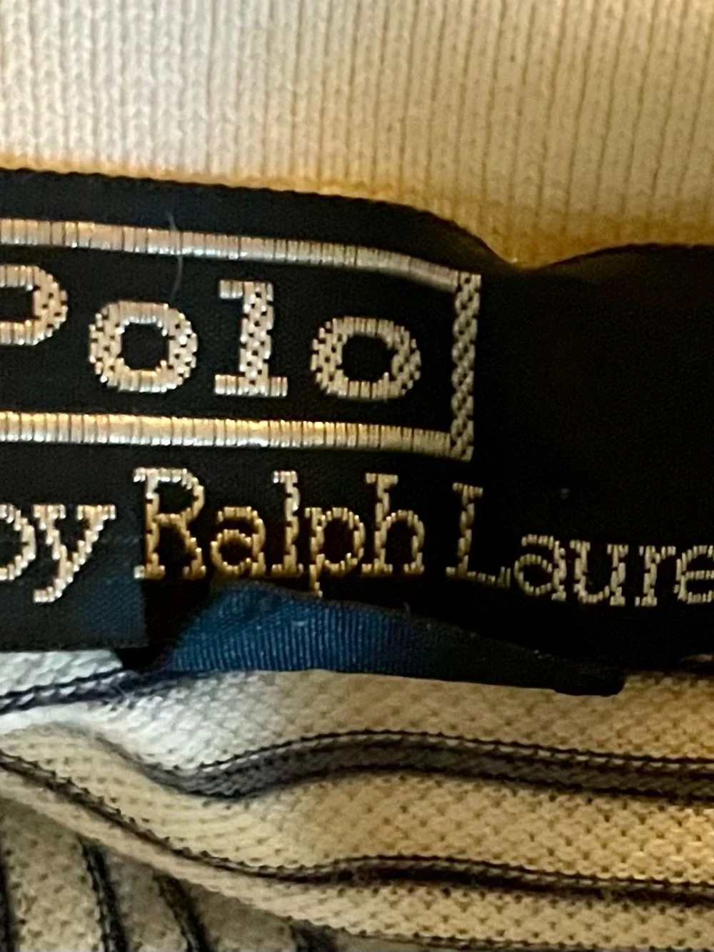 Ralph Lauren Men’s White & Grey Striped Polo Shirt-Size Large